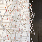 Silent languages, Chapter 4: Family history, installation MusVerre, Sars-Poteries, detail, pâte de verre, stainless steel, magnets, 2021-2022 (photo: Philippe Robin)