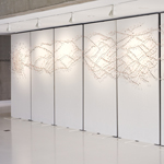 Silent languages, Chapter 4: Family history, installation of 1000 glass thimbles, 2021-2022, 7,23 x 0,15 x 2,45 m, MusVerre, Sars-Poteries (photo: Philippe Robin)