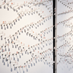 Silent languages, Chapter 4: Family history, installation MusVerre, Sars-Poteries, detail, pâte de verre, stainless steel, magnets, 2021-2022 (photo: Philippe Robin)