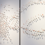 Silent languages, Chapter 4: Family history, installation MusVerre, Sars-Poteries, detail, pâte de verre, stainless steel, magnets, 2021-2022 (photo: Philippe Robin)