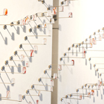 Silent languages, Chapter 4: Family history, installation MusVerre, Sars-Poteries, detail, pâte de verre, stainless steel, magnets, 2021-2022 (photo: Philippe Robin)